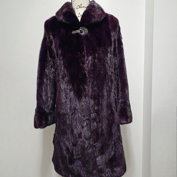 Amazing Dark Matte Purple Violet Mink Fur Coat Jacket A-Line